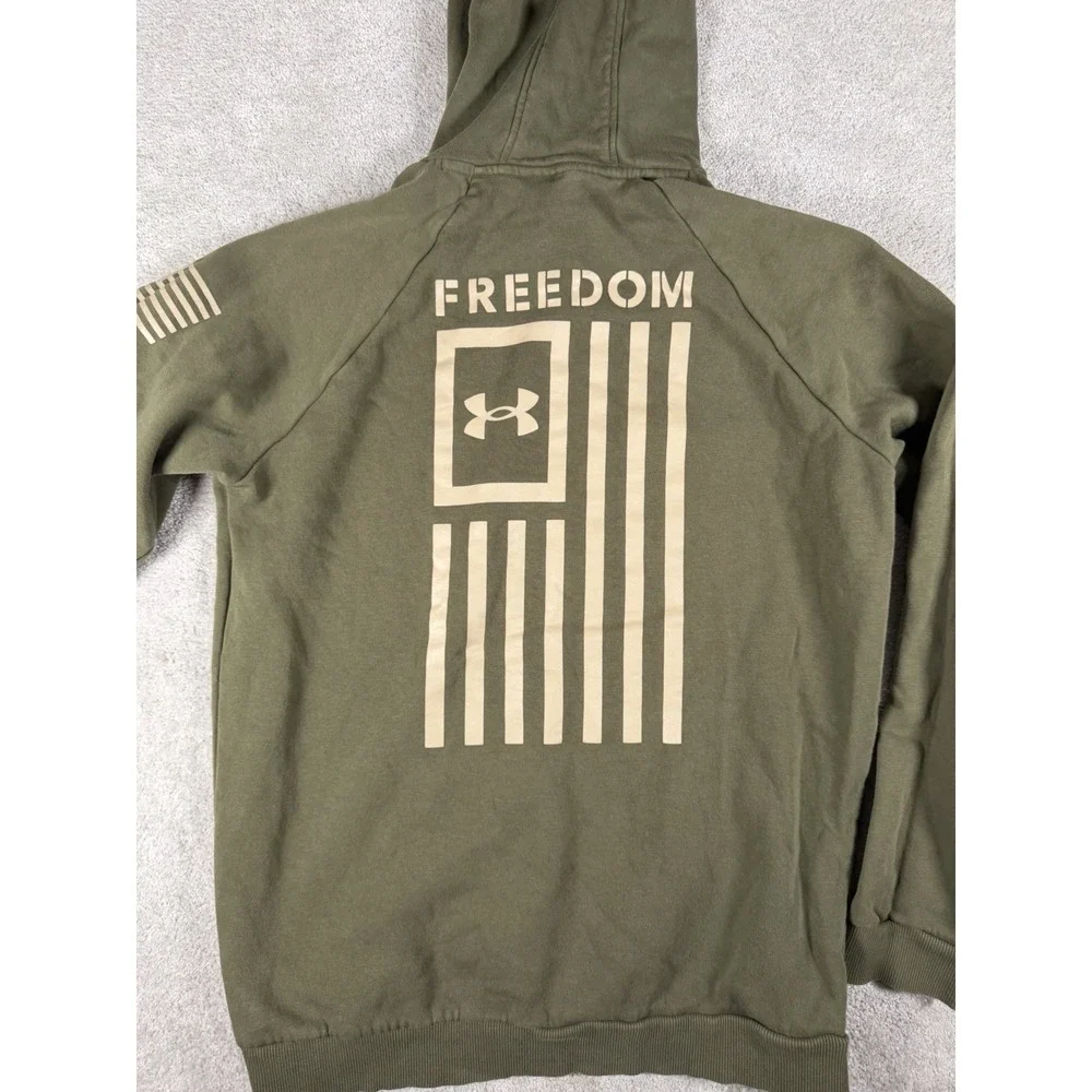 Under Armour Men Hoodie Sweatshirt Medium Green Freedom Pullover Drawstring Logo